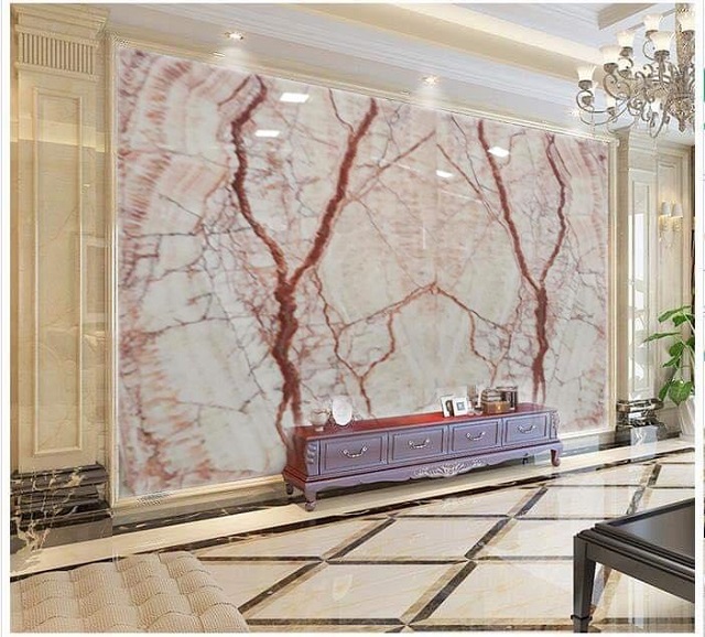 Ốp Vách Tivi Sử Dụng Đá Marble Màu Kem