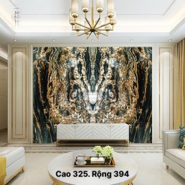 Tranh Đá Granite Đối Xứng Màu Đen Vân Vàng