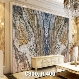 Tranh Đá Granite Đối Xứng Xanh Vàng Trắng