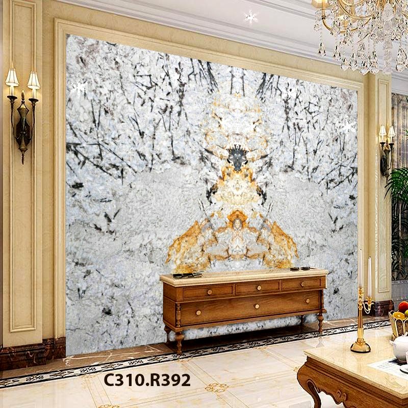 Tranh Đá Granite Màu Trắng Đối Xứng Ốp Tường Phòng Khách 