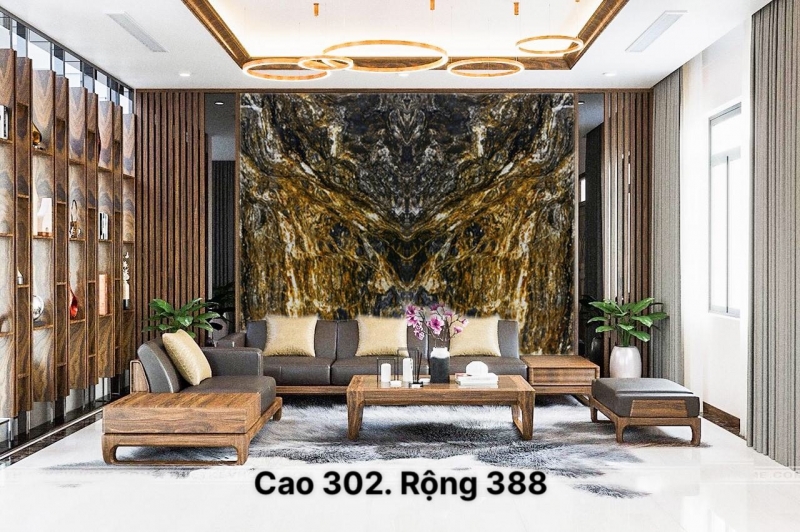 Đá Granite Màu Vàng Đen Đối Xứng Phối Cảnh 