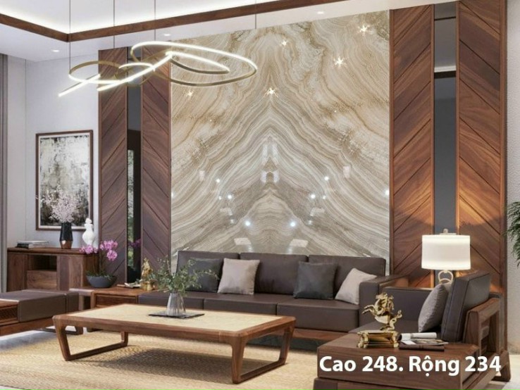 Tranh Đá Marble Màu Trắng Đối Xứng Ốp Tường Phòng Khách 