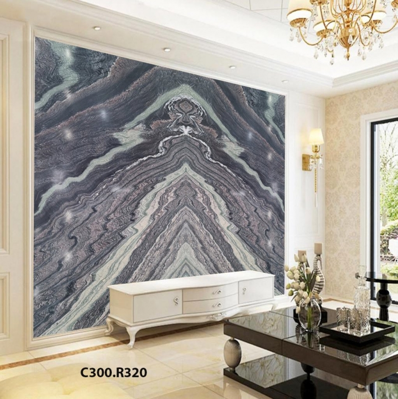 Tranh Đá Granite Màu Xanh Than Đối Xứng Ốp Vách Tivi 