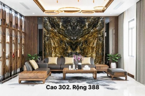 Tranh Đá Granite Đối Xứng Màu Đen Vàng