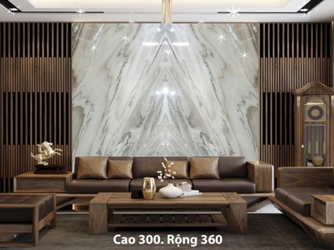 Tranh Đá Đối Xứng Marble Màu Trắng Vân Xám 03