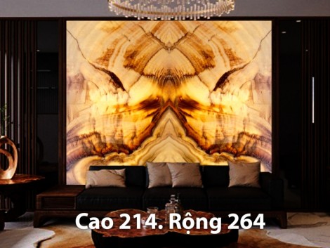 Tranh Đá Onxy Tự Nhiên Xuyên Sáng Màu Vàng Vân Gỗ 