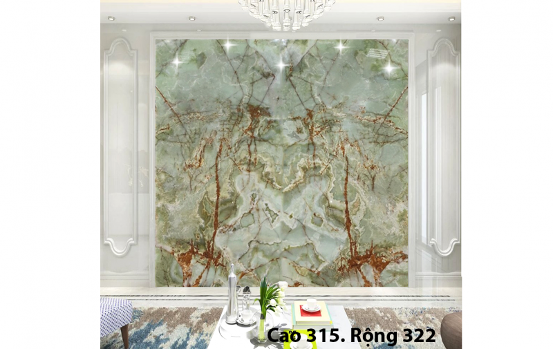 Tranh Đá Onxy Tự Nhiên Xuyên Sáng Màu Xanh Ngọc Bích Vân Nâu 