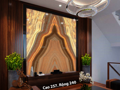 Tranh Đá Onxy Tự Nhiên Xuyên Sáng Màu Nâu Vân Gỗ 